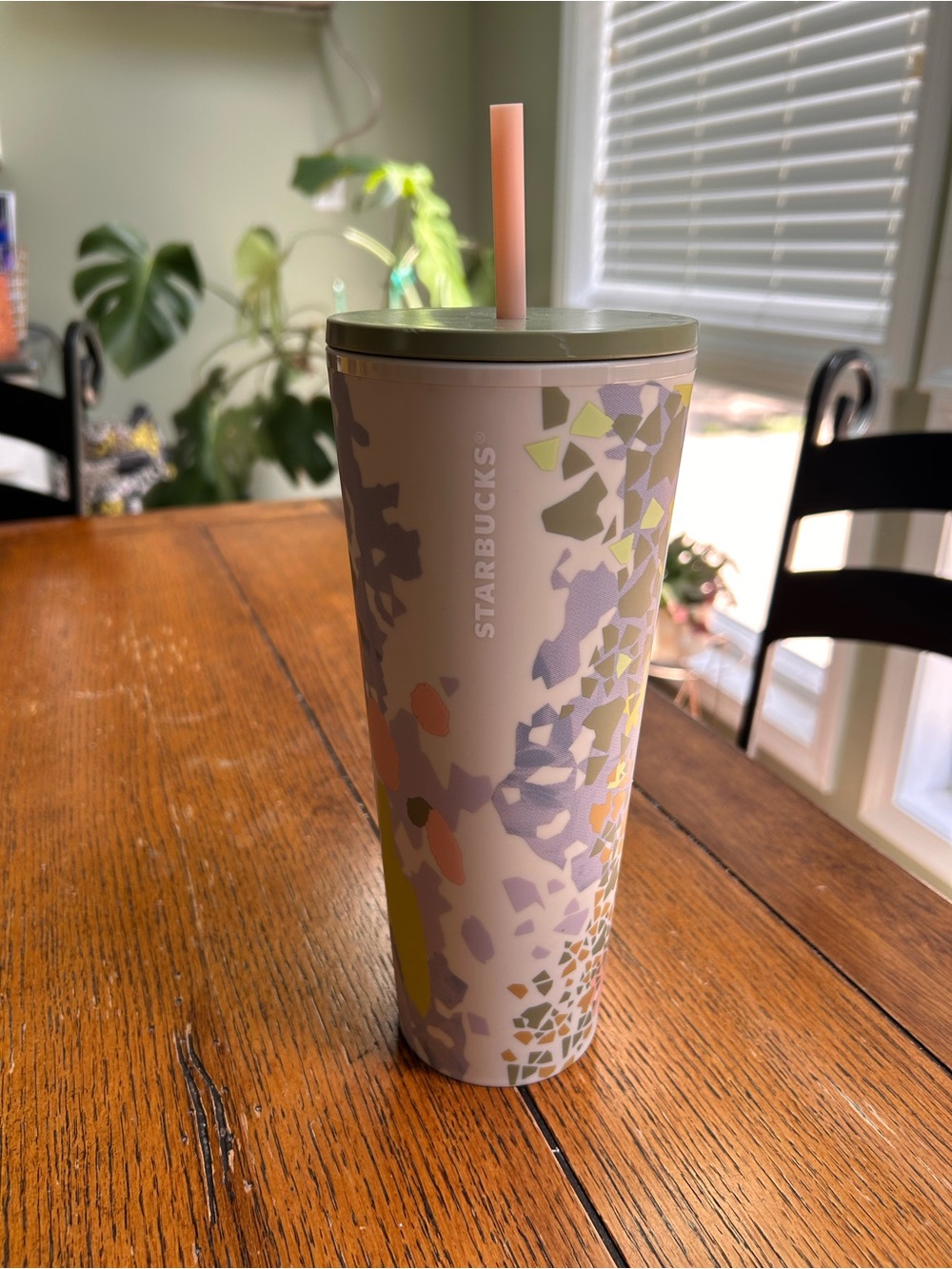 Starbucks Pastel Mosaic Tumbler in Lavender, Pink and Olive 24oz like new con.
